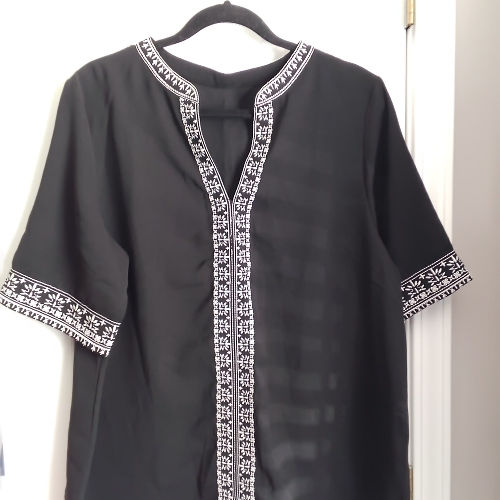 Black and White Embroidery Boho Top